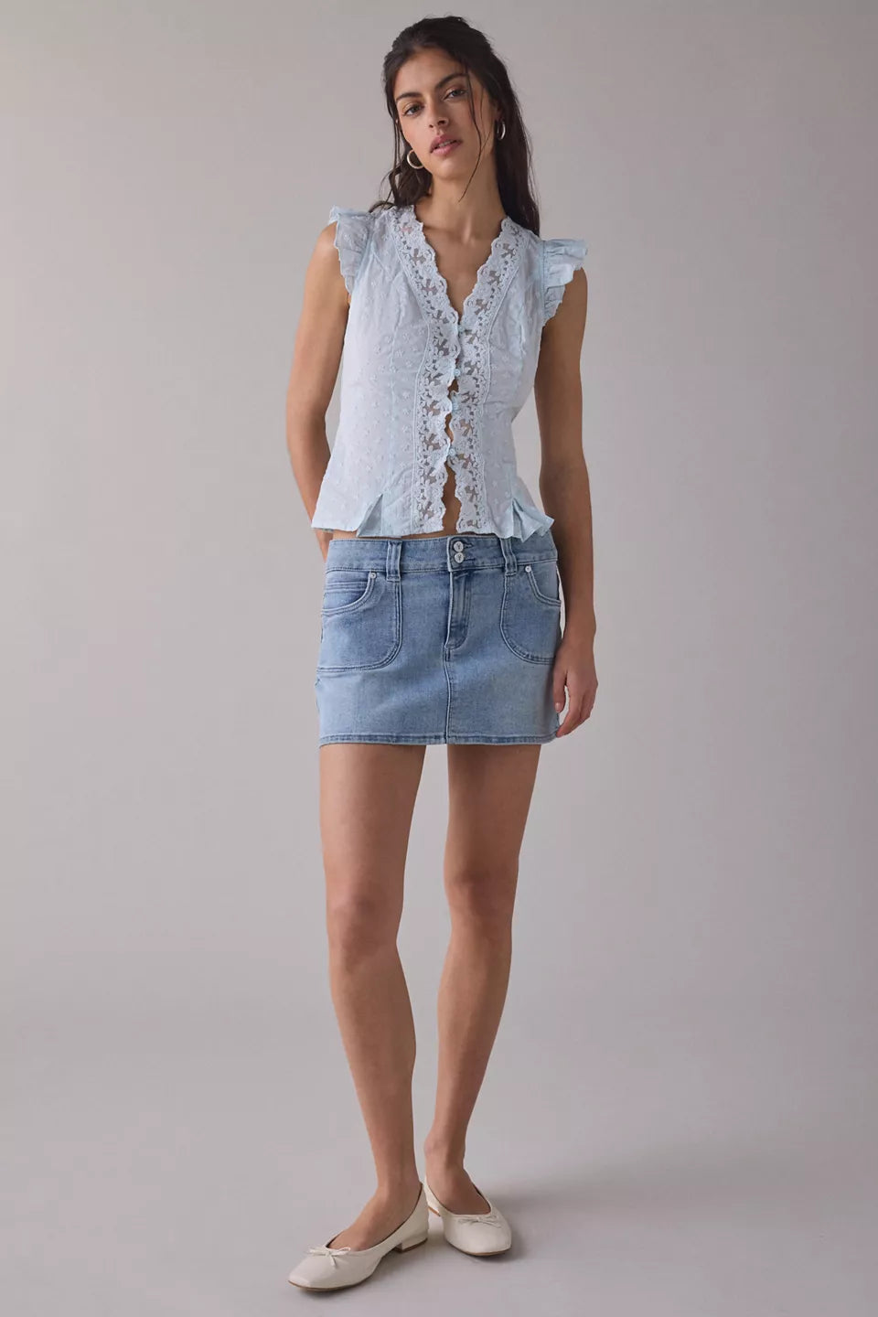 Women's Aurelia Lace Trim Flutter Sleeve Blouse