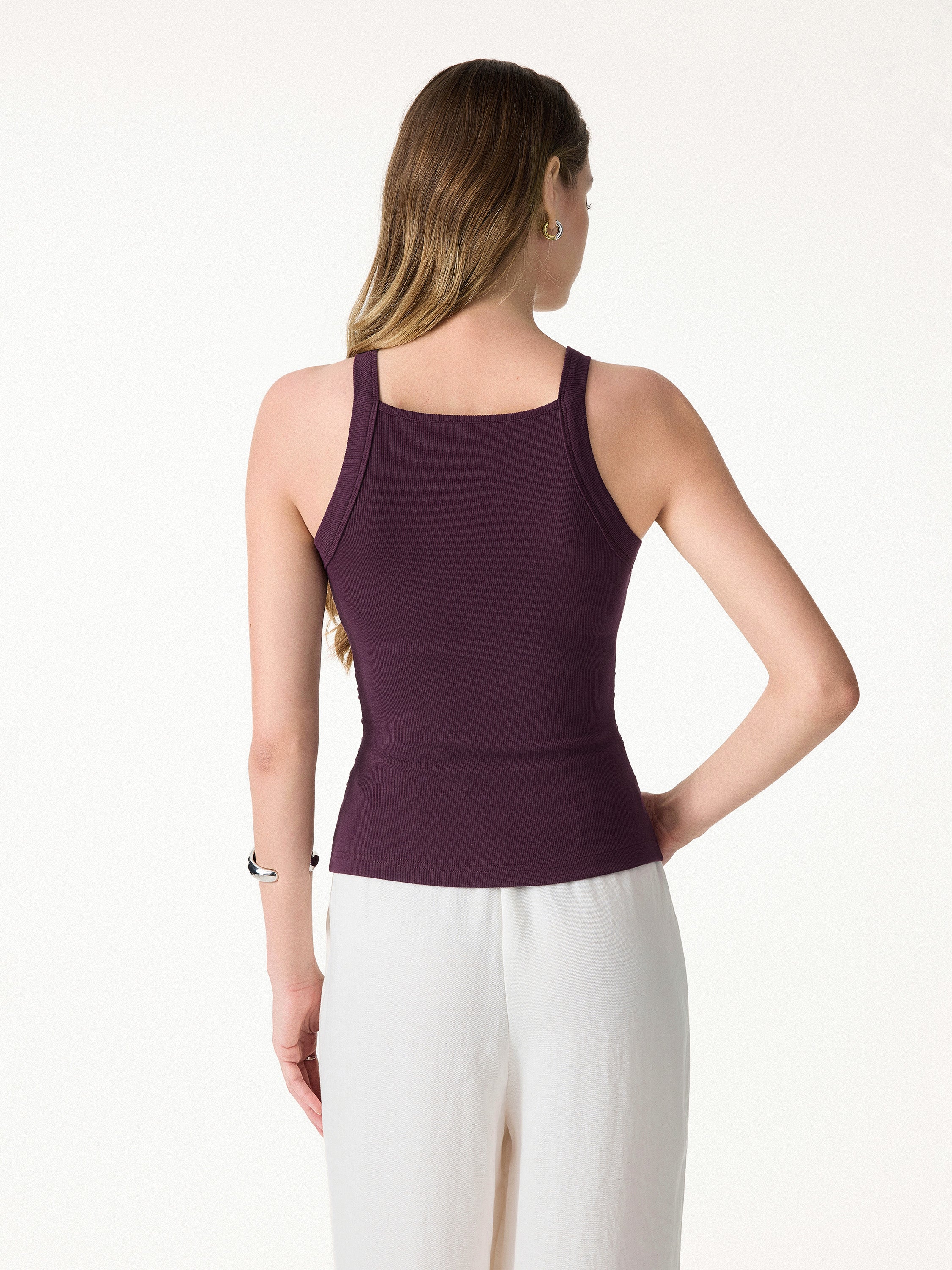 OGLmove Square Neck Ruched Rib Bra Tank Built-In Support