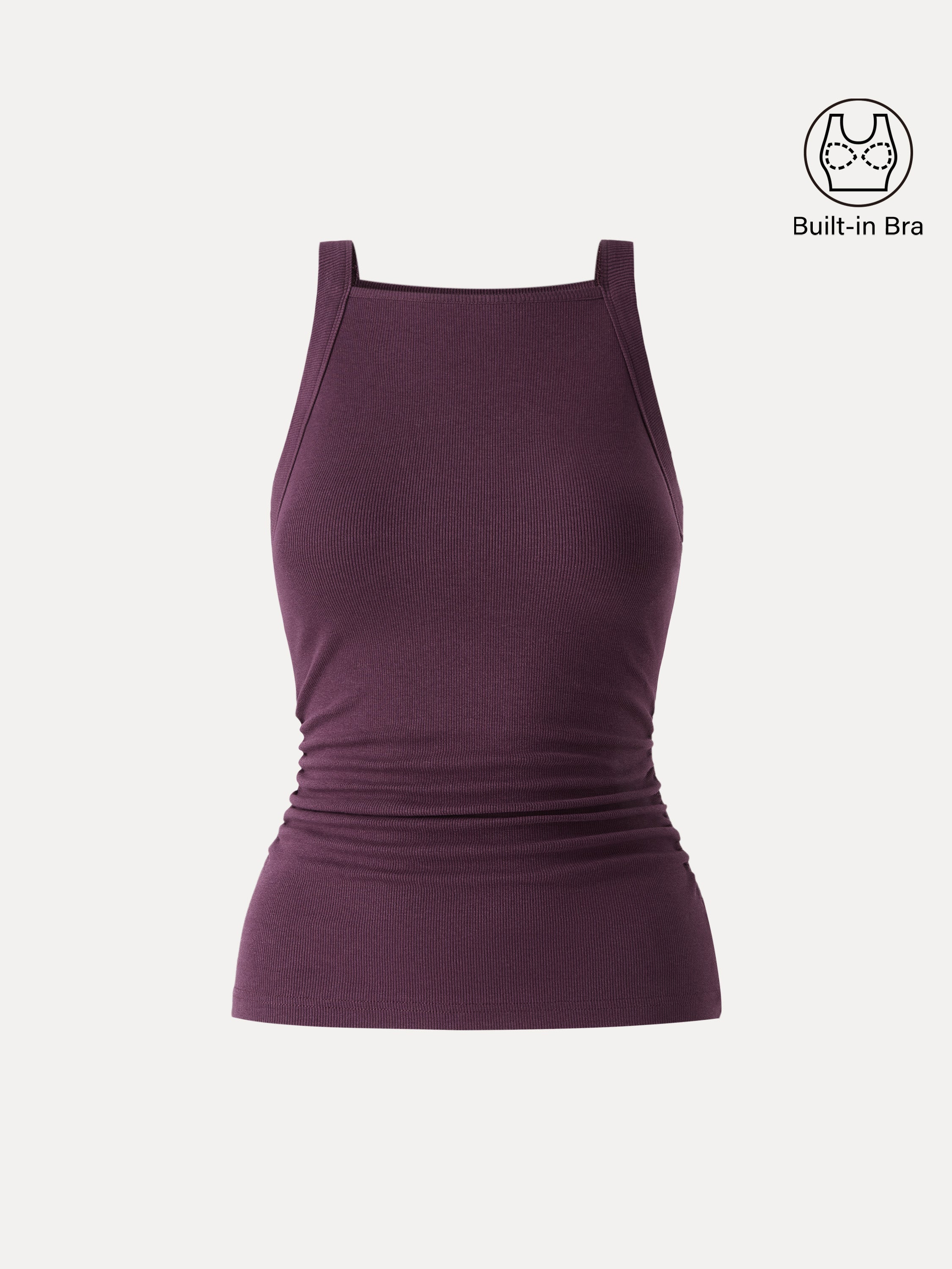 OGLmove Square Neck Ruched Rib Bra Tank Built-In Support