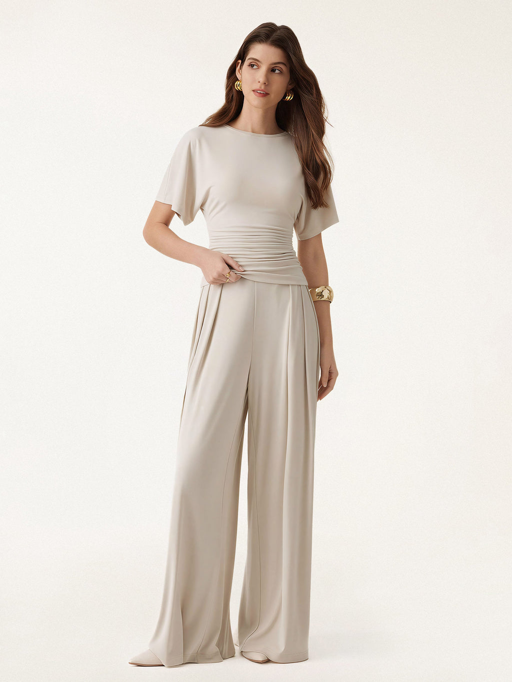 OGLmove Boatneck Batwing Top and Wide Leg Palazzo Pant Set