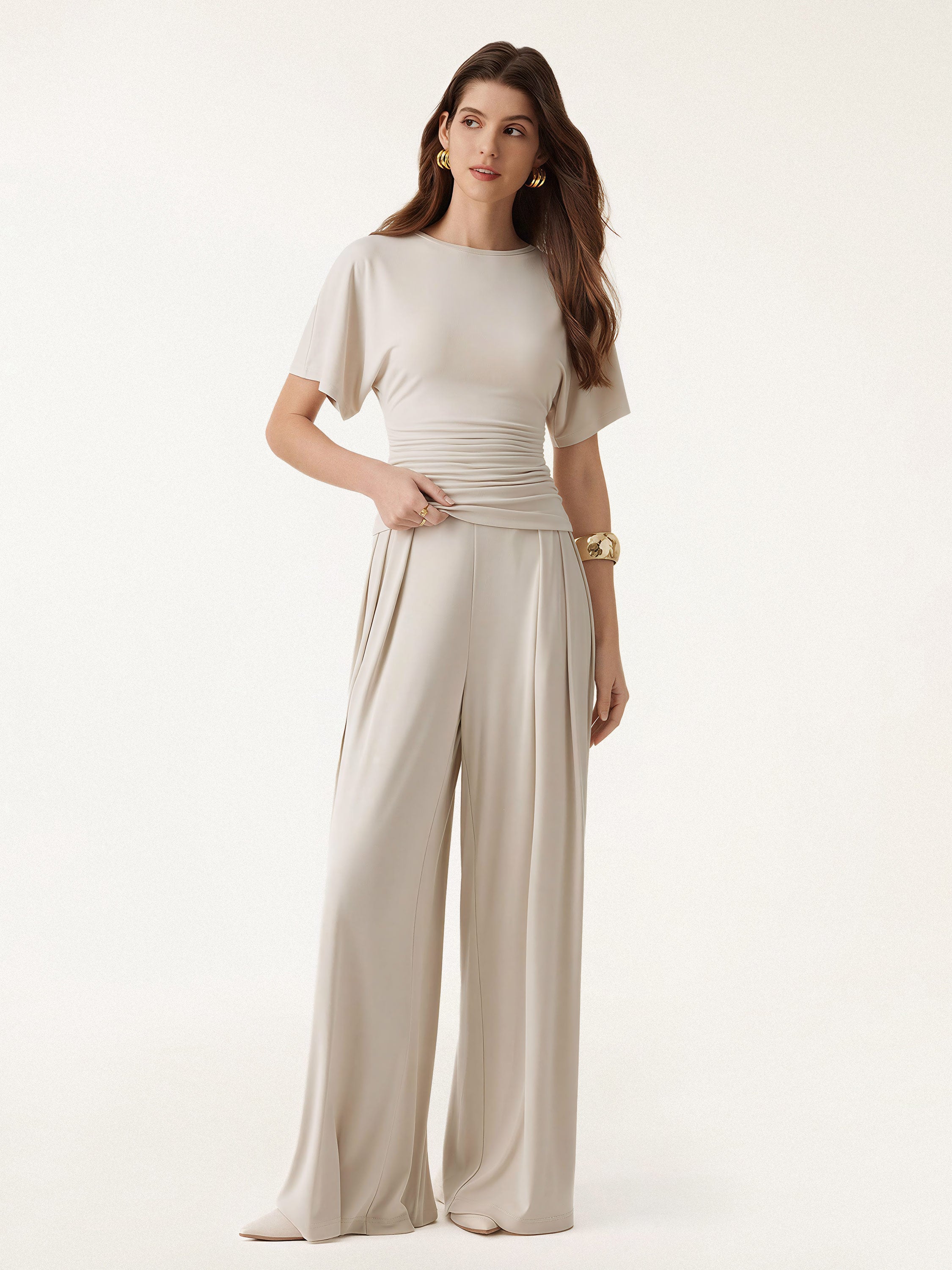 OGLmove Boatneck Batwing Top and Wide Leg Palazzo Pant Set