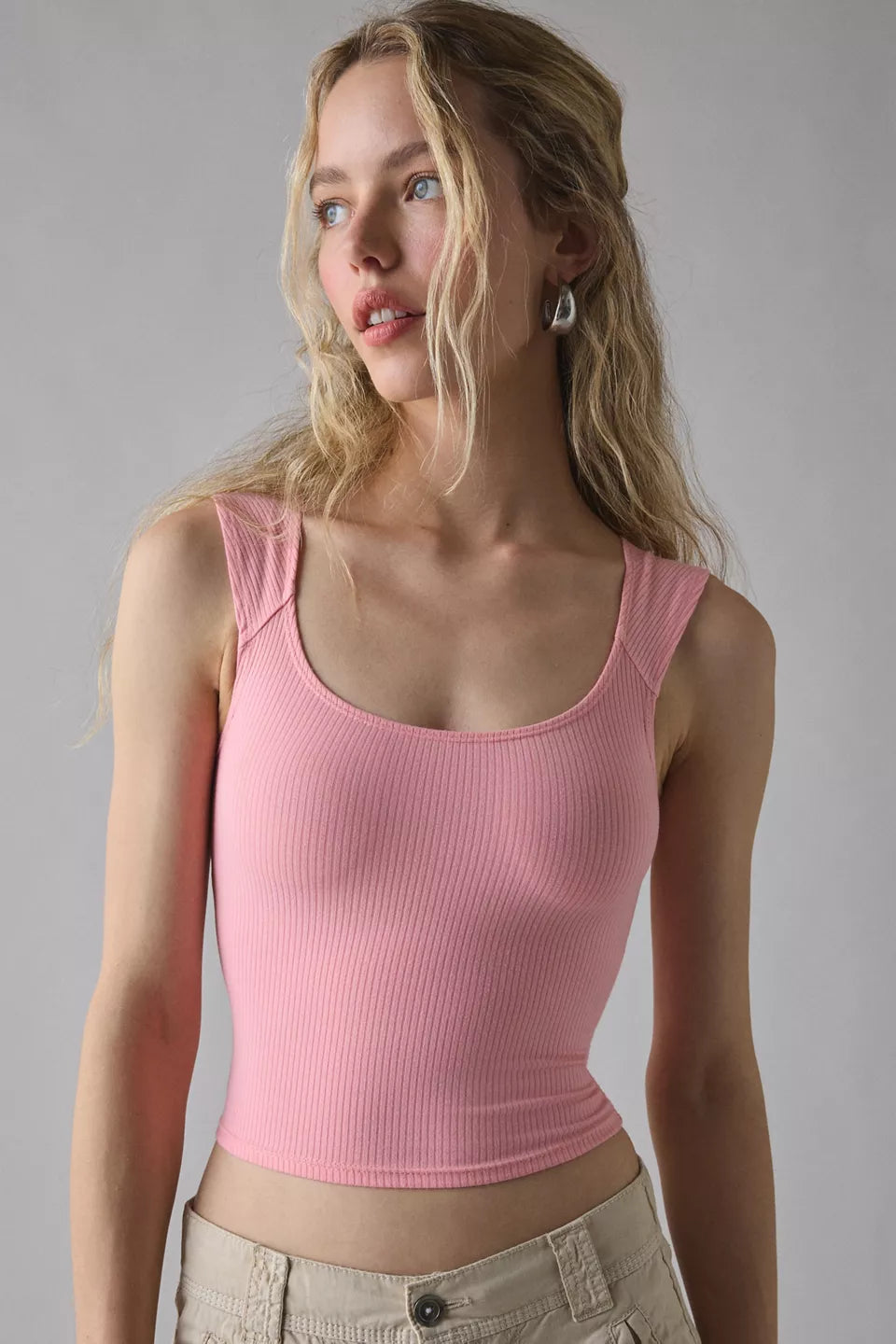 Women's Ribbed Square Neck Cropped Tank Top