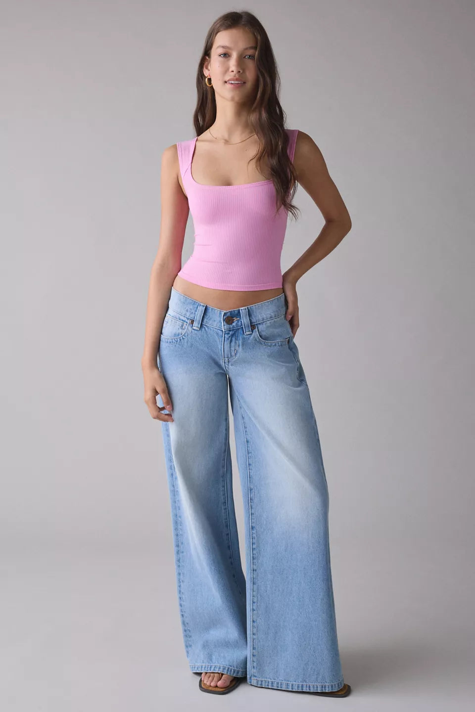 BDG Women's Ribbed Square Neck Cropped Tank Top
