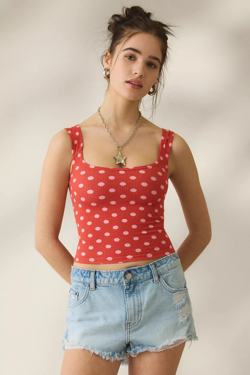 Women's Ribbed Square Neck Cropped Tank Top