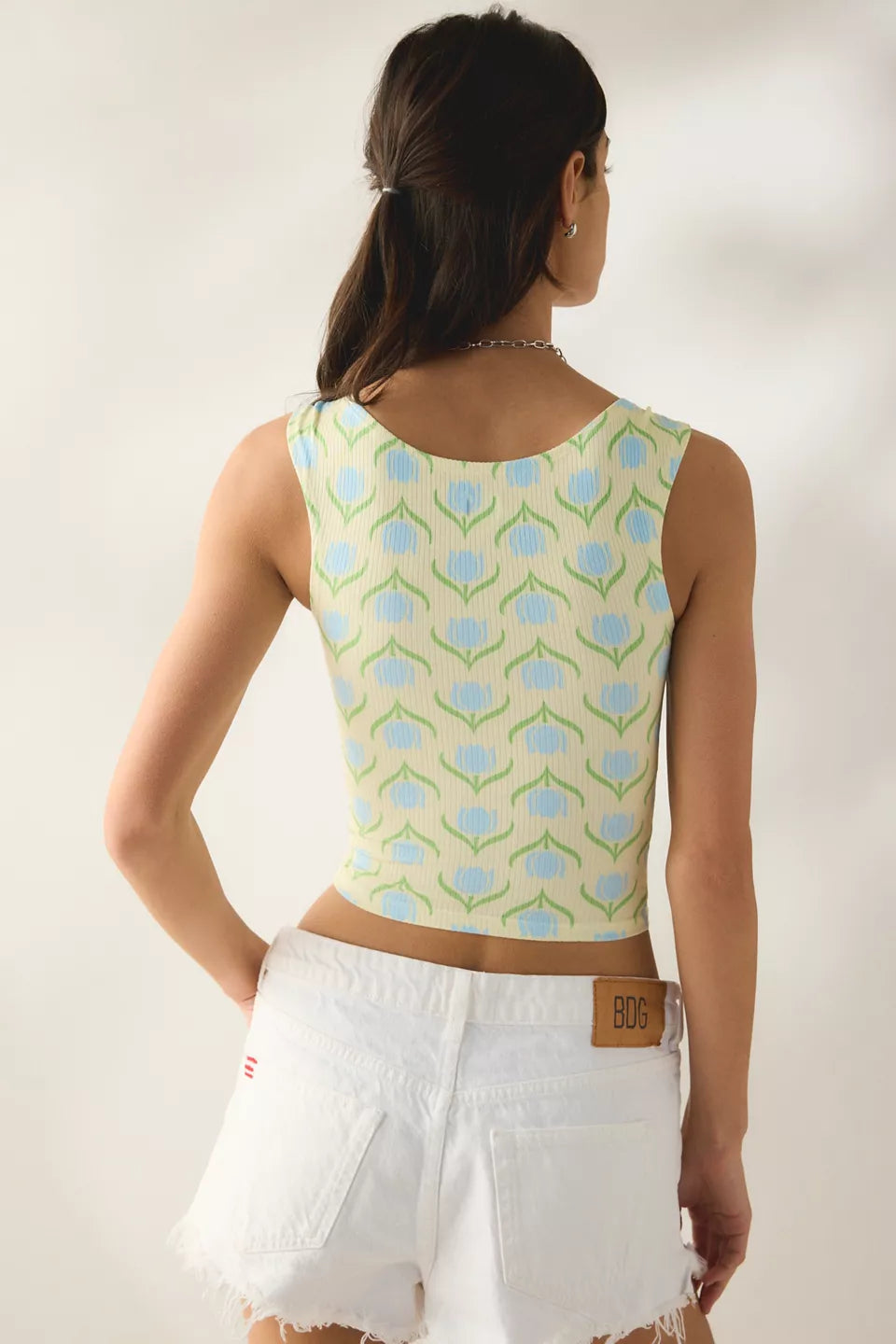 Women's Ribbed Square Neck Cropped Tank Top