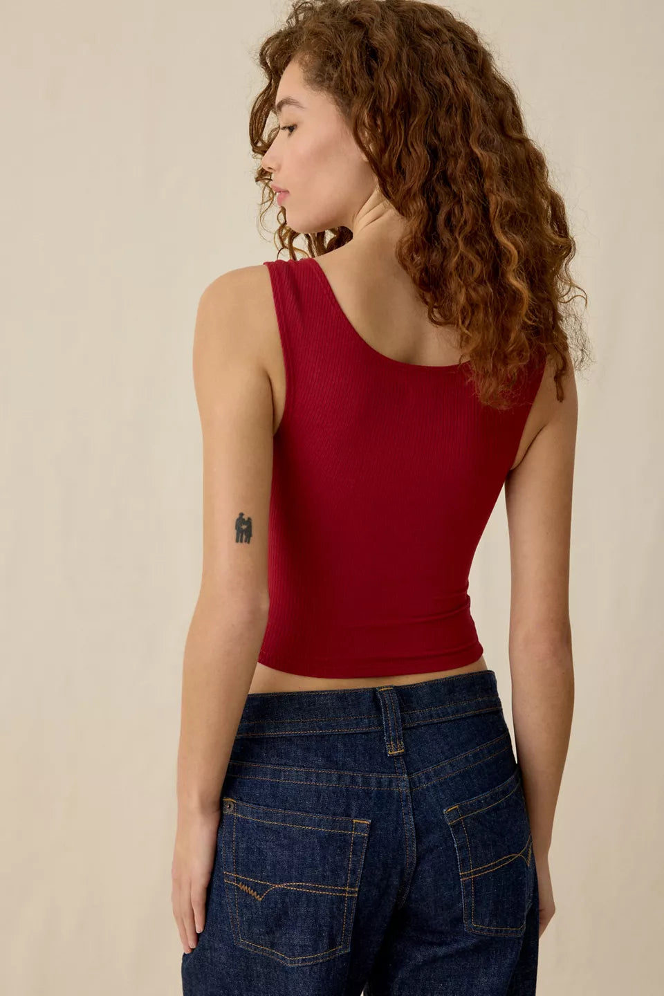Women's Ribbed Square Neck Cropped Tank Top