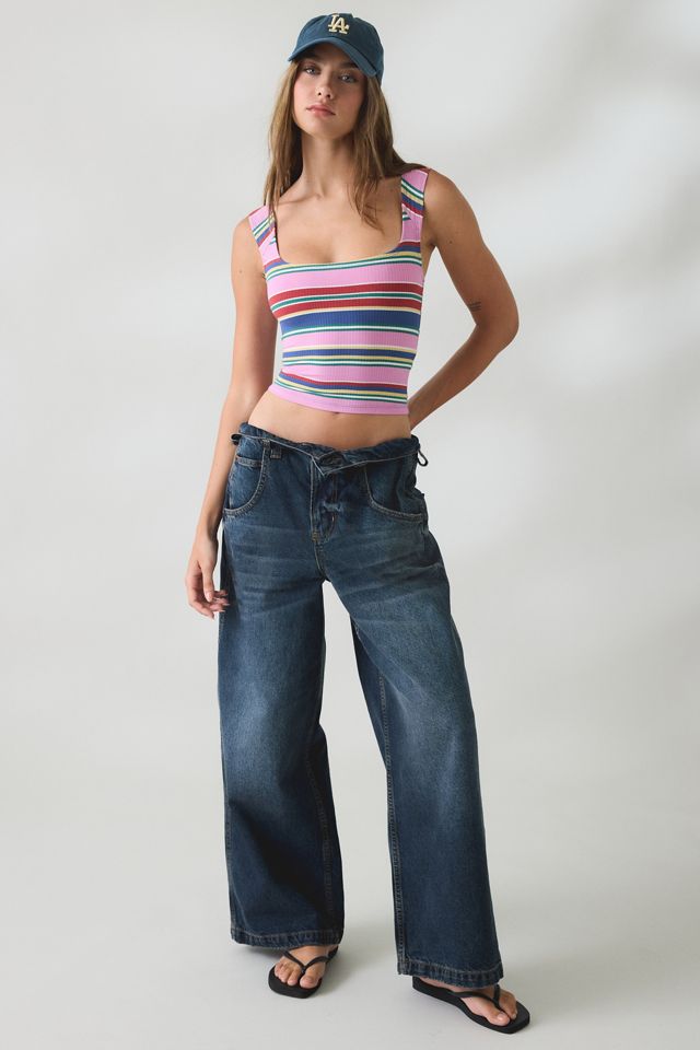BDG Women's Ribbed Square Neck Cropped Tank Top