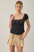 BDG Women's Brittney Square Neck Henley Babydoll Tee