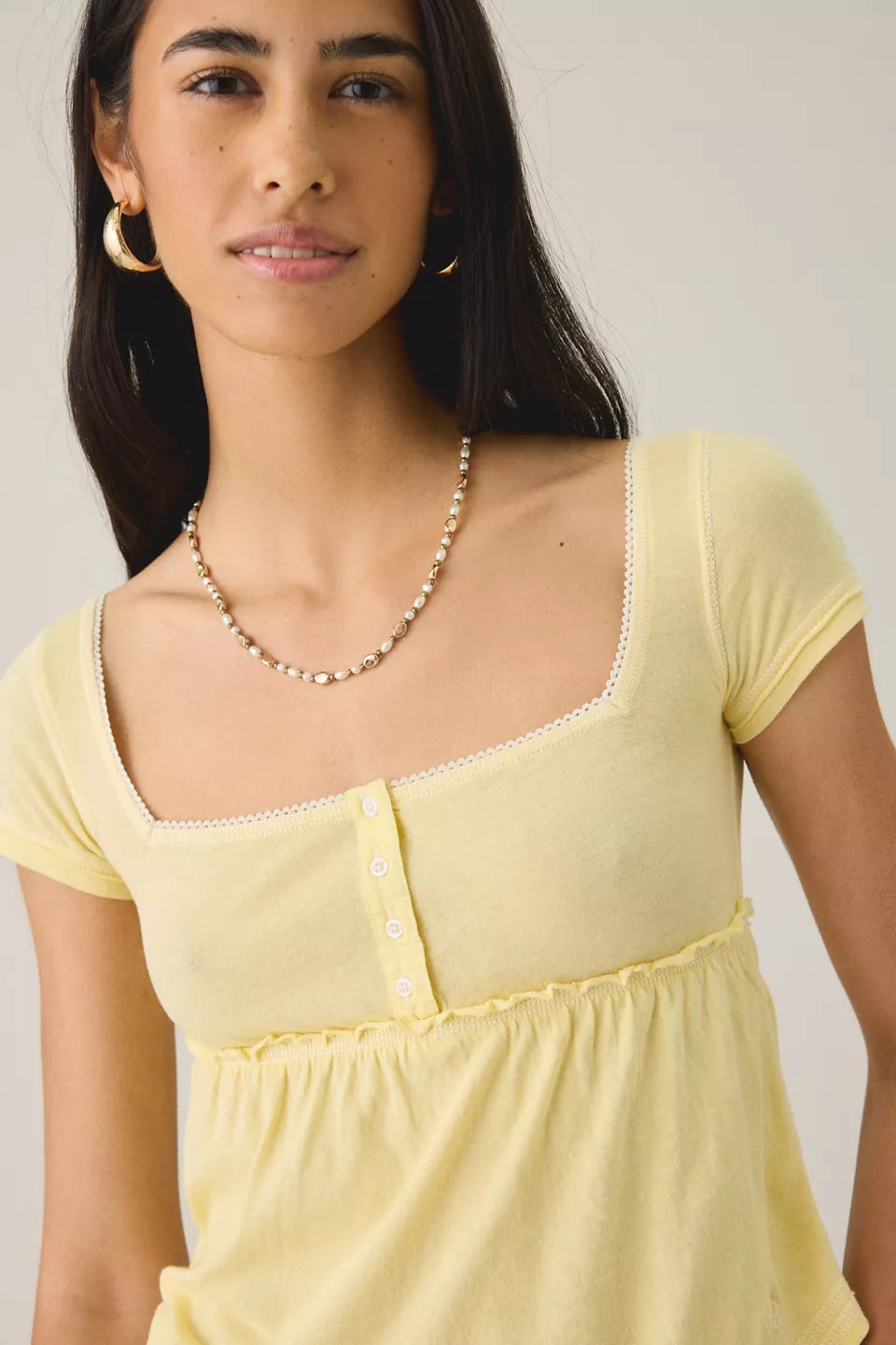 Women's Brittney Square Neck Henley Babydoll Tee