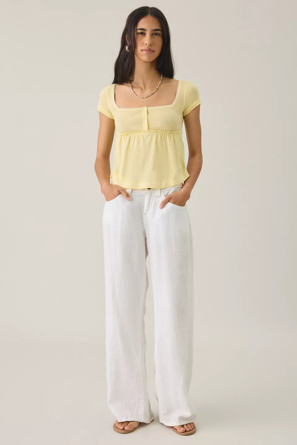 Women's Brittney Square Neck Henley Babydoll Tee