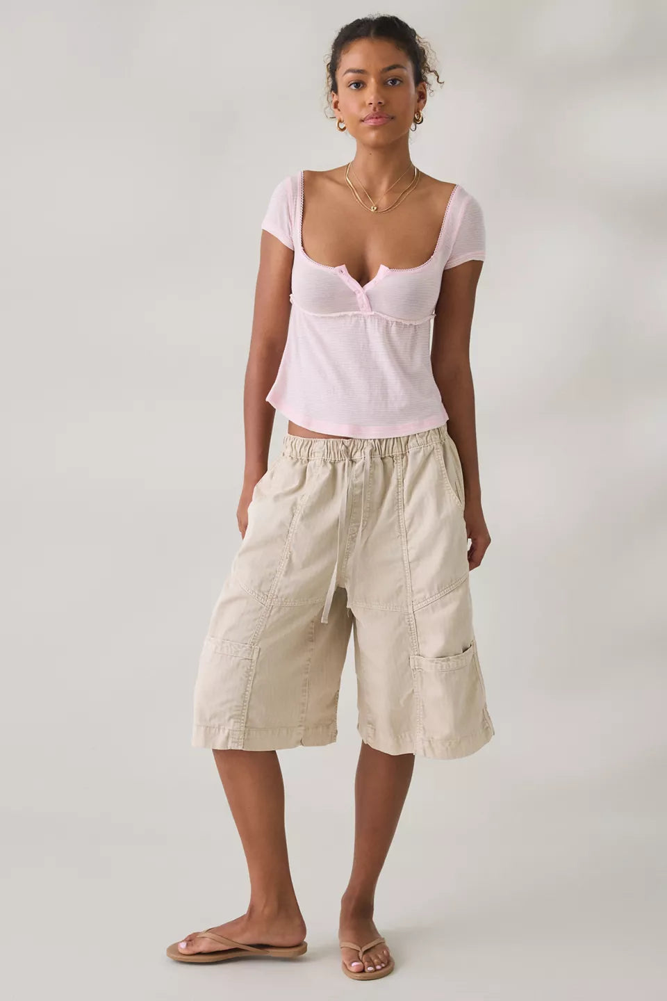 Women's Brittney Square Neck Henley Babydoll Tee