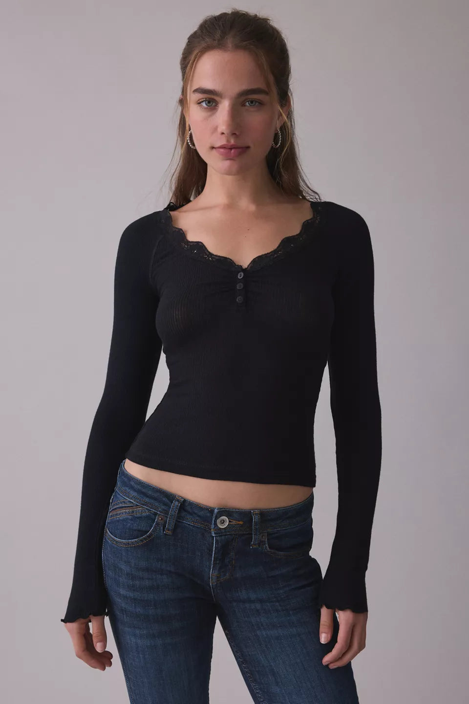 Out From Under Women's Diana Lace-Trim Henley Top