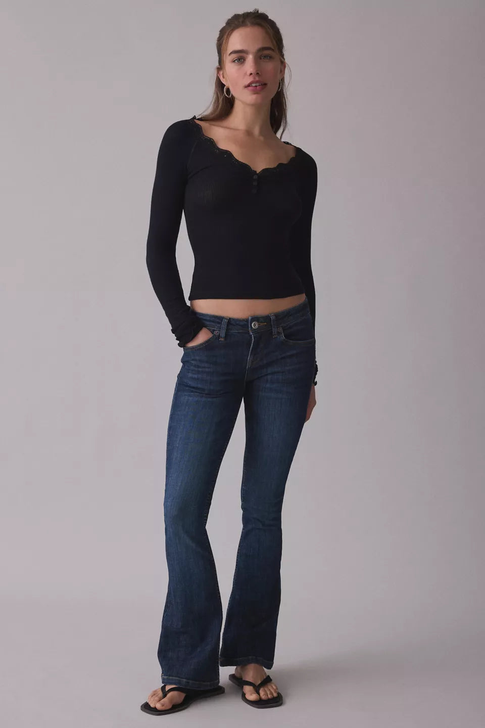 Women's Diana Lace-Trim Long Sleeve Henley Top