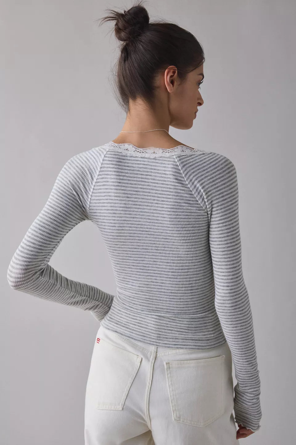 Women's Diana Lace-Trim Long Sleeve Henley Top