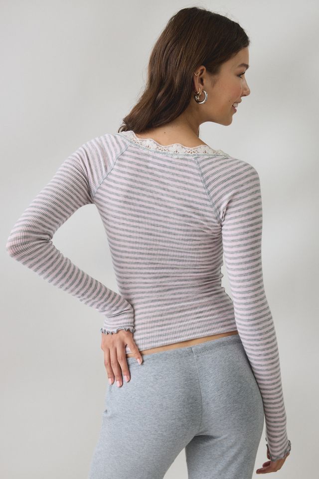 Out From Under Women's Diana Lace-Trim Long Sleeve Henley Top