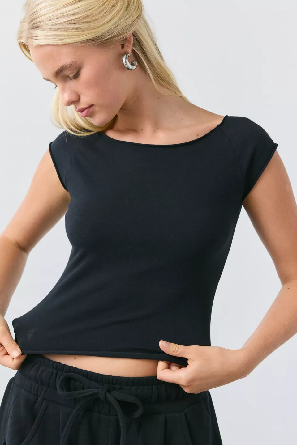 Out From Under Women's Cotton Compression Boatneck Cropped Tee