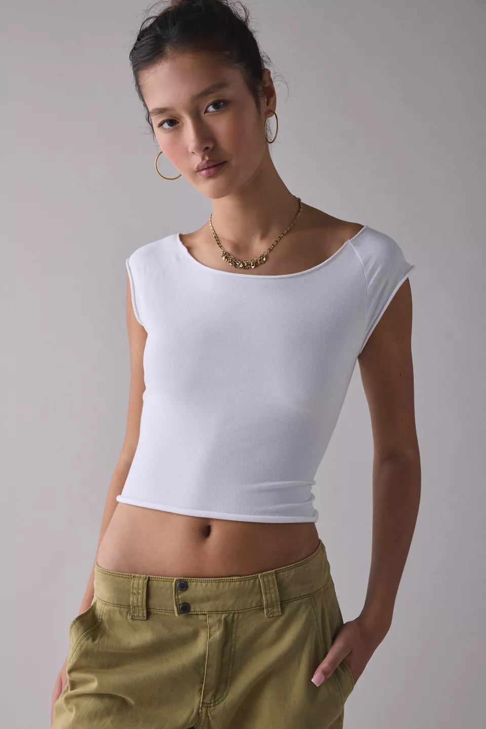 Women's Cotton Compression Boatneck Cropped Tee
