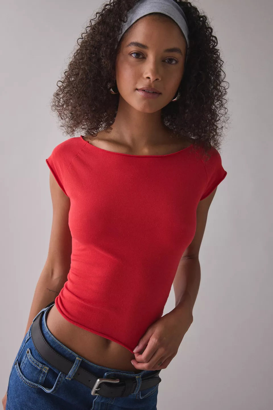 Women's Cotton Compression Boatneck Cropped Tee