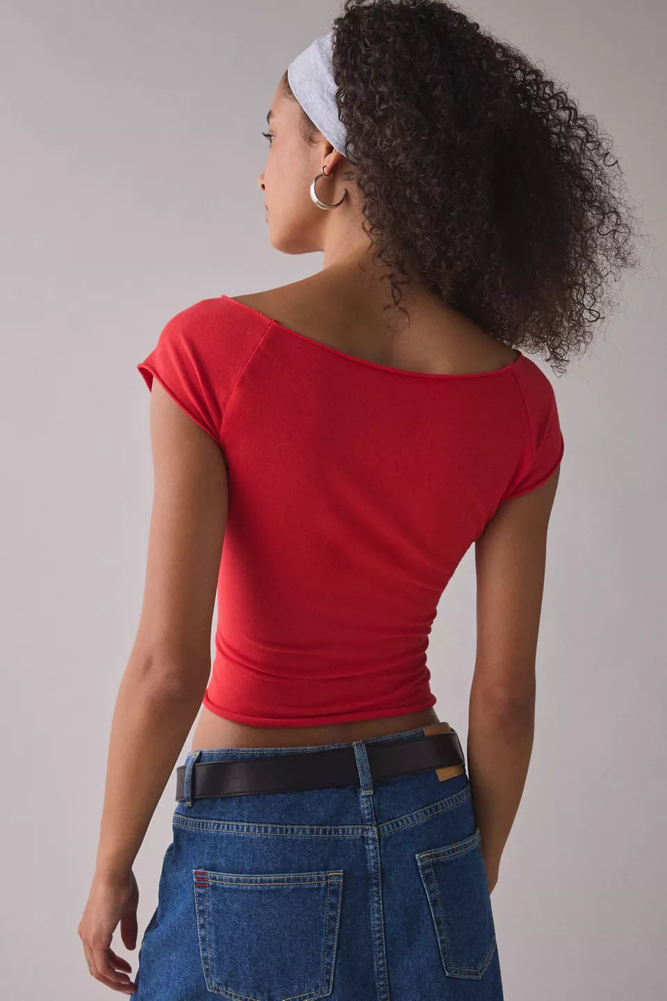 Women's Cotton Compression Boatneck Cropped Tee