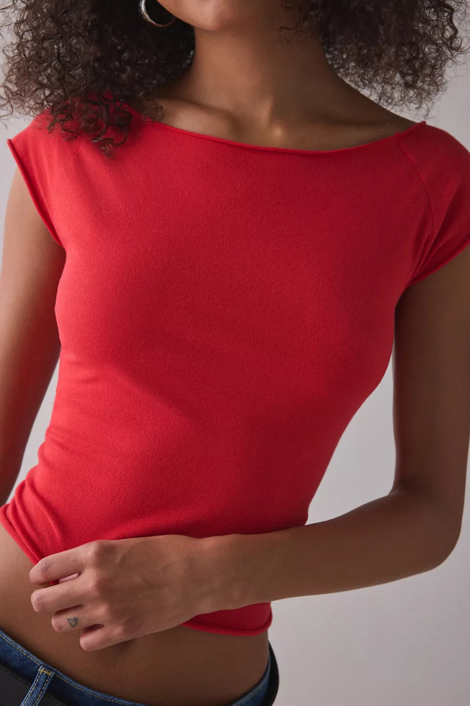 Women's Cotton Compression Boatneck Cropped Tee