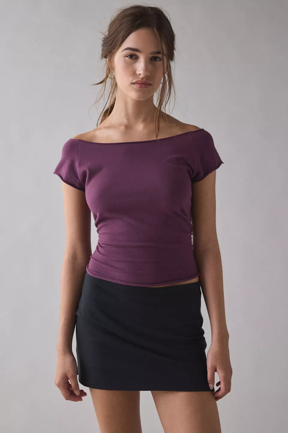 Women's Cotton Compression Boatneck Cropped Tee