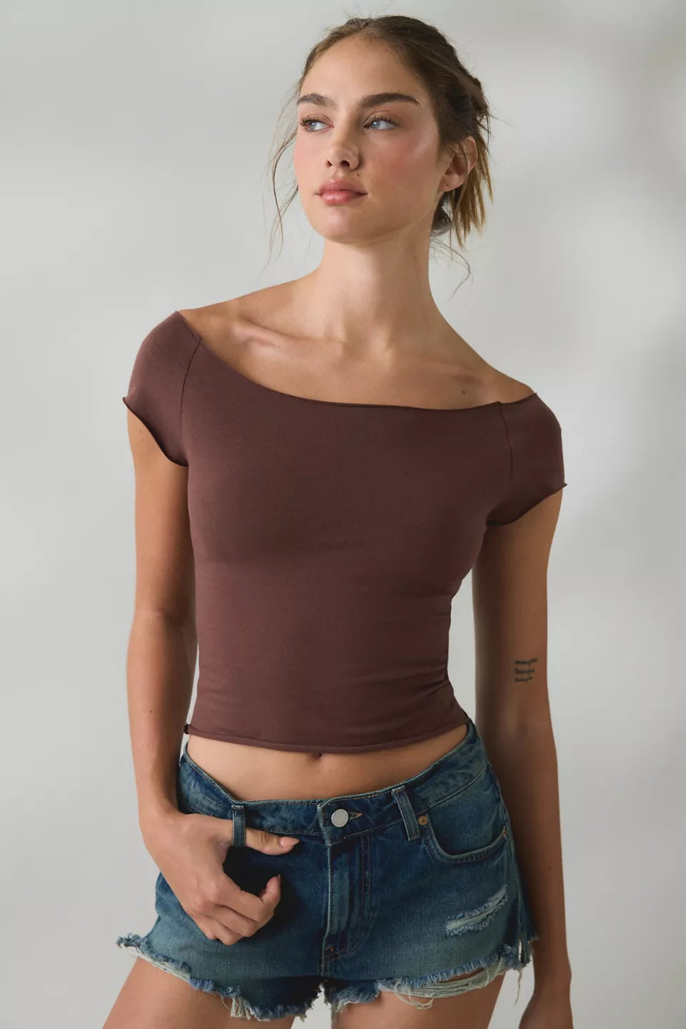 Women's Cotton Compression Boatneck Cropped Tee