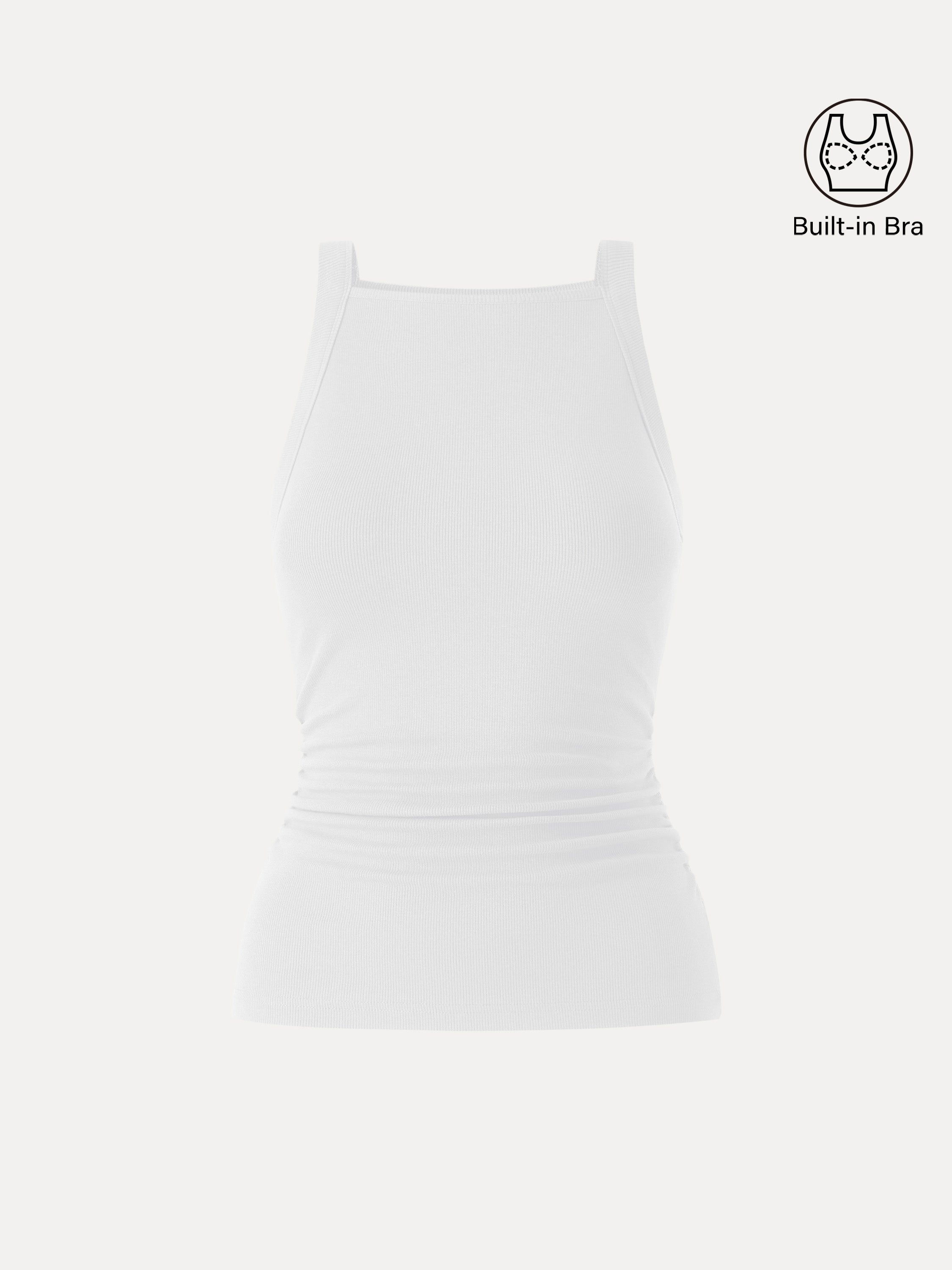 OGLmove Square Neck Ruched Rib Bra Tank Built-In Support
