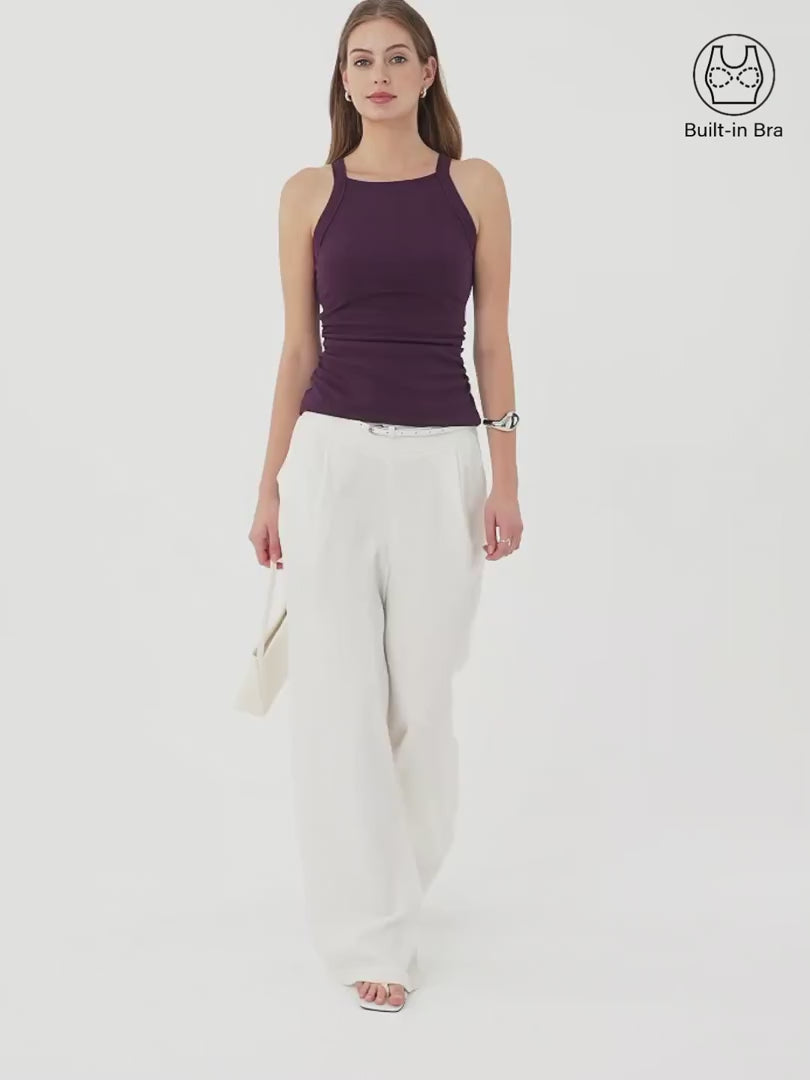 OGLmove Square Neck Ruched Rib Bra Tank Built-In Support